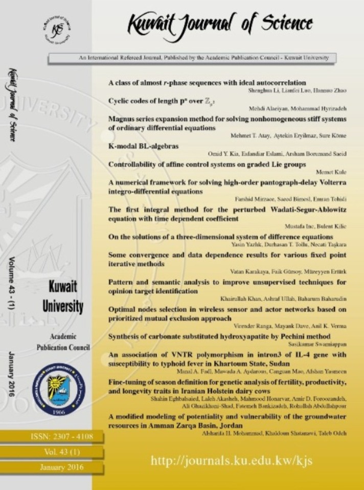 					View Vol. 43 No. 1 (2016): Kuwait Journal of Science
				