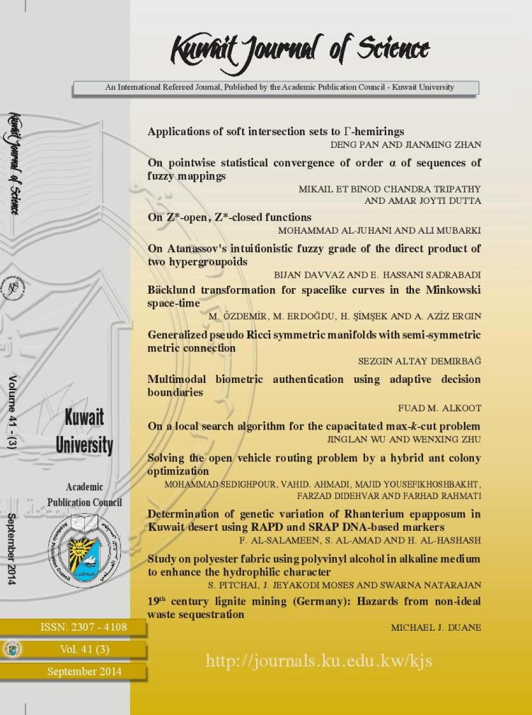 					View Vol. 41 No. 3 (2014): Kuwait Journal of Science (KJS)
				