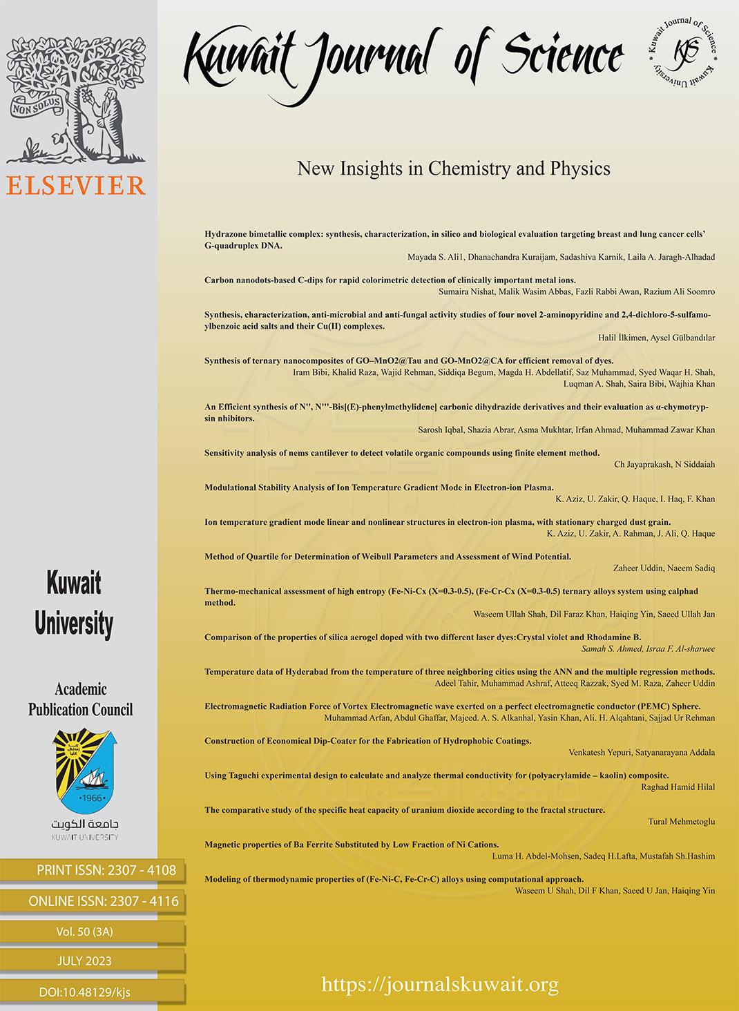 					View Vol. 50 No. 3A (2023): Kuwait Journal of Science
				