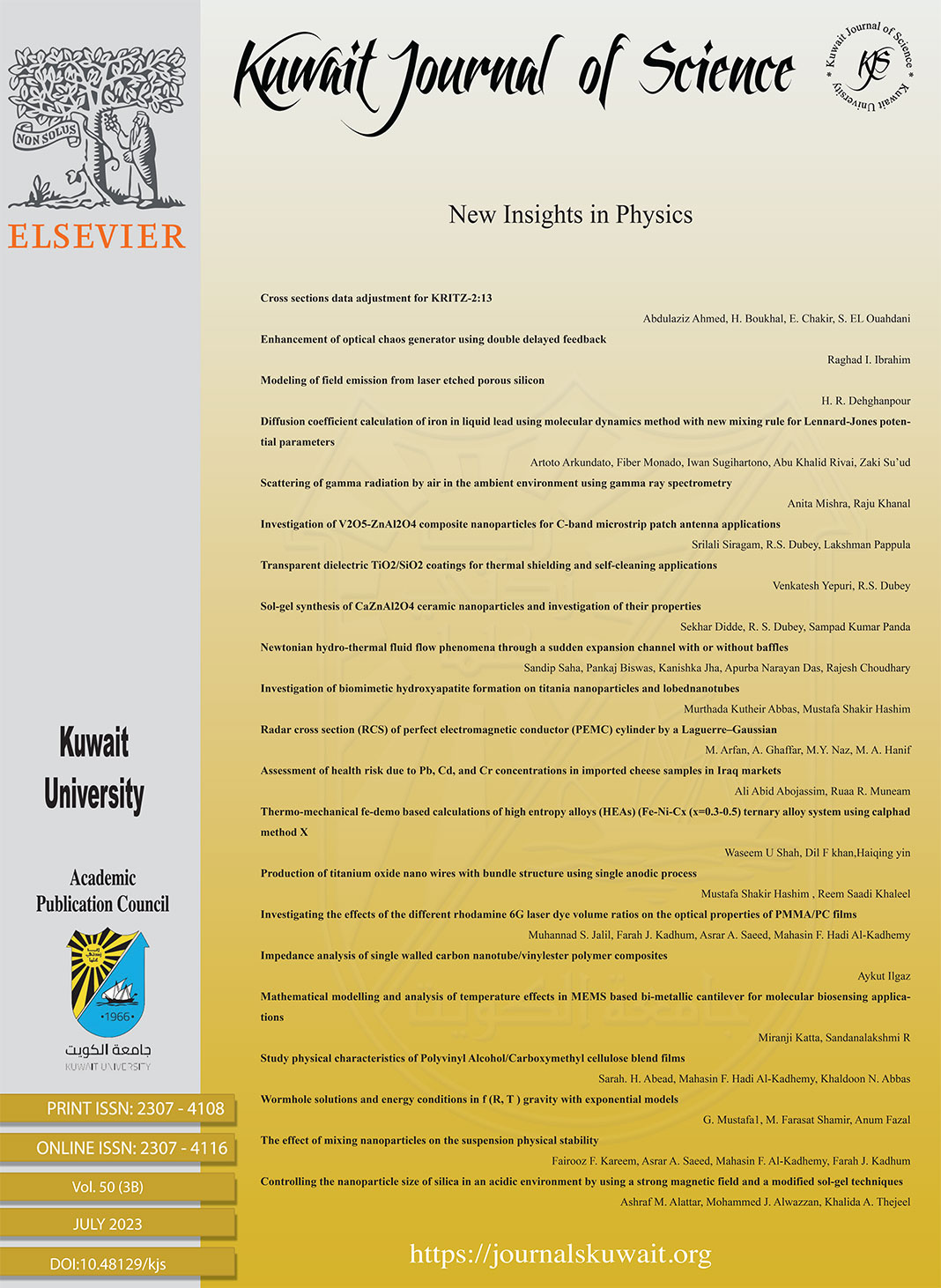 					View Vol. 50 No. 3B (2023): Kuwait Journal of Science
				